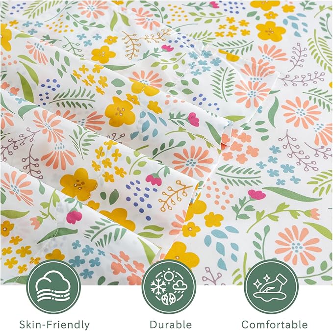 Bedlifes Queen Size Extra Deep Pocket Sheet Sets - Fits Mattresses Up to 18-24" Thick, 4-Piece Microfiber Set with 1800 Thread Count, Soft, Smooth, Breathable, Featuring Floral