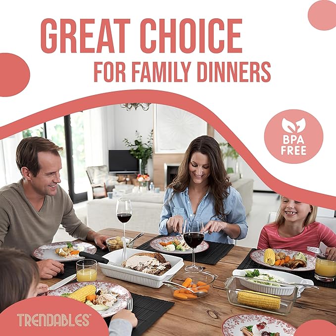 Trendables Plastic Plates For Party Supplies, Floral Disposable Plates For Party & Weddings 40 Pcs - 20 x 8 Dessert Plates & 20 x 10 Plastic Dinner Plates, Plate Set Disposable Dinnerware Sets