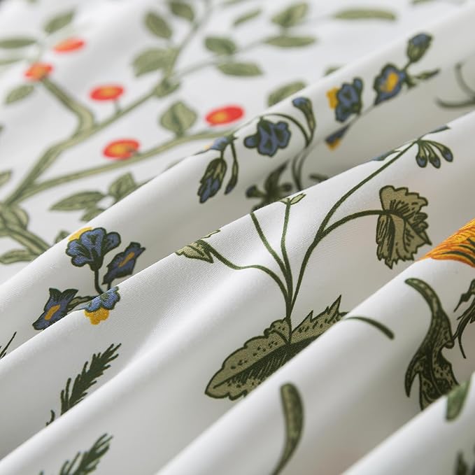 FADFAY 100% Egyptian Cotton Sheets Full Botanical Printed Floral Sheets Yellow Flowers & Leaves Pattern Farmhouse Bedding Soft and Breathable French Country Bedding 4Pcs Deep Pocket Full Sheet Set