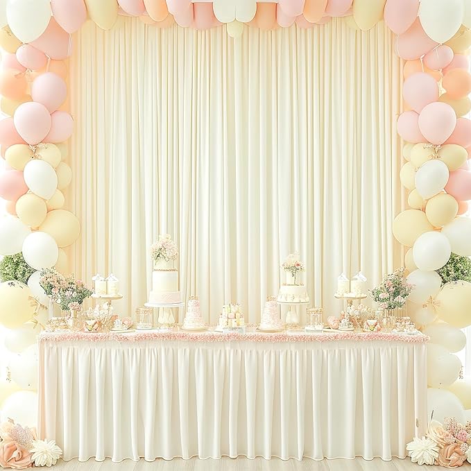 Ivory Backdrop Curtain 8 Panels-Wrinkle-Free Ivory Curtains Polyester Photography Drapes for Wedding Party Baby Shower Photo Background Decorations- 32 X10FT