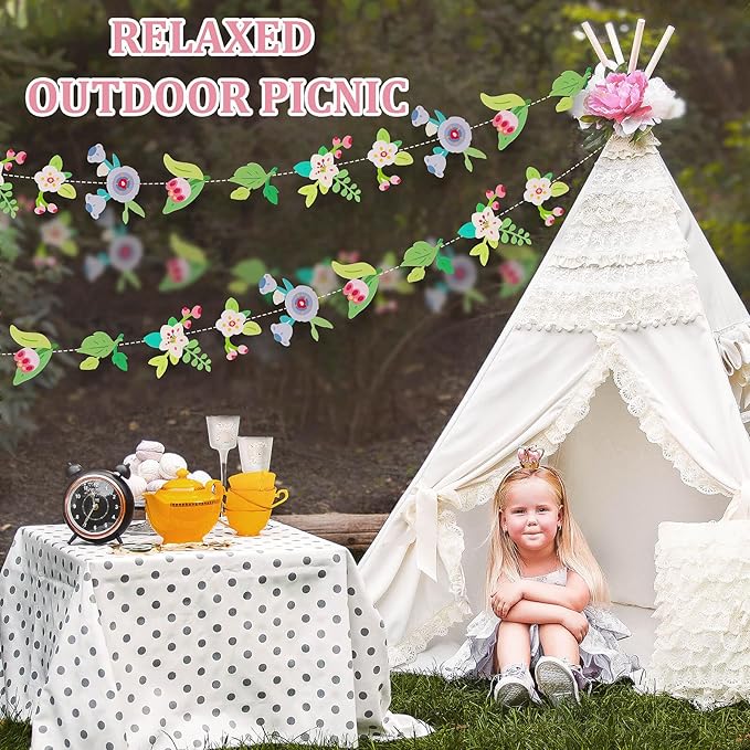 Dayker 2PCS Flower Fairy Decoration Banner, Woodland Floral Greenery Leaf Hanging Garland, Original Paper Wildflower Party Decor for Birthday Baby Shower Garden Wedding Backdrop
