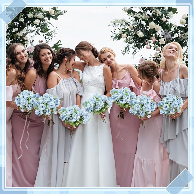 Lyrow 16 Pcs Peony Artificial Flowers Fake Silk Hydrangea Bouquet Elegant Peony Flowers for Wedding Decoration Faux Realistic Floral for Home Party Table Centerpieces Arrangement (Blue)