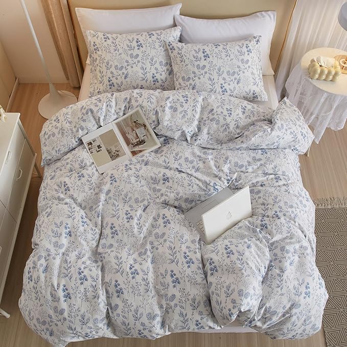 HighBuy Blue Floral Comforter Set Twin XL White Botanical Bedding Comforter Set Twin XL Bed Soft Cottagecore Blue Flowers Coquette Bedding Set Aesthetic Boho Comforter with 2 Pillowcase