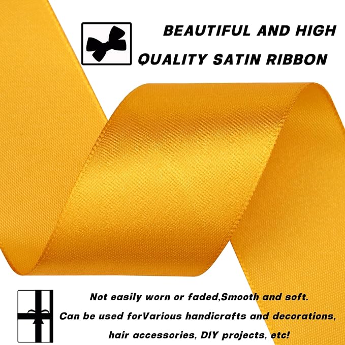 1-1/2 Inch 60 Yards Gold Solid Satin Ribbon for Gift Wrapping,Craft Floral Bouquets,Wedding Party,Timeless Flower,Decoration Floral Hair,Balloons