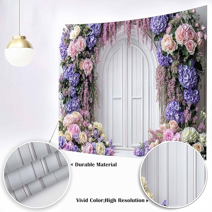 7 x 5 ft Purple Flower Floral Arch Backdrop Background Photography Flower Wall Lavender Backdrop Party Wedding Girls Birthday Princess Mother's Day Bridal Shower Anniversary Banner Decor Studio Photo