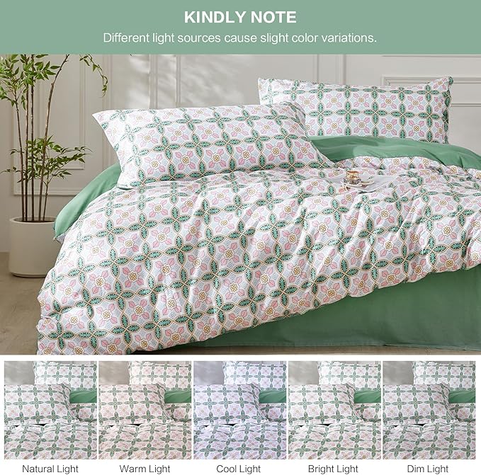 SAPHREAS Full Boho Duvet Cover Green Paisley Bedding Set with 8 Corner Ties and 2 Pillow Shams Microfiber Reversible Duvet Cover Set with Zipper Closure