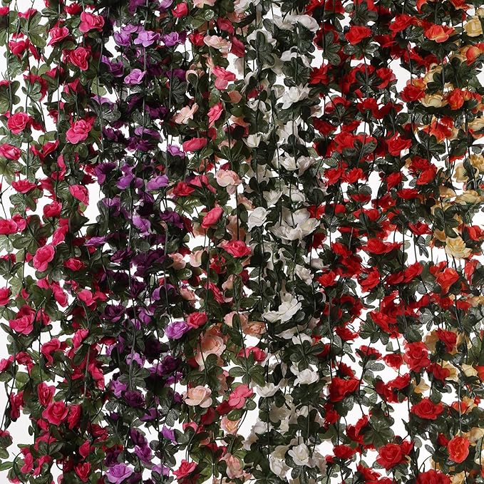 10 Pcs 82FT Flower Garland, Artificial Rose Garland Flowers Plants Fake Flower Hanging Rose Ivy, Birthday Party Valentine's Day Wedding Wall Arch Decor(Purple)