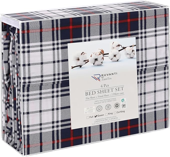 RUVANTI 100% Cotton California King Sheet Sets, 4 Pieces, Soft & Breathable Percale Weave Bedding, Deep Pocket 14", Hotel Standard, Crisp Cool Feel & Durable, Perfect Floral Sheets, Prussian
