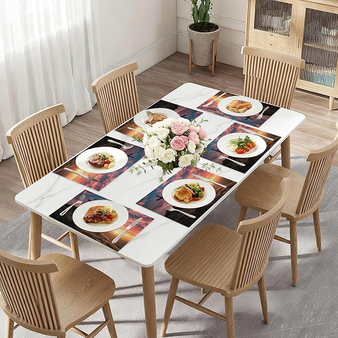 Cross Table Mats Set of 6,Sunset Mountain Non-Slip Washable Placemats for Restaurant Home Kitchen Dinner Table 12x18Inch