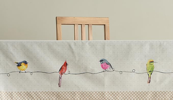 Maison d' Hermine Table Cloth Square Table 100% Cotton 54 x 54 Inches Tablecloth Reusable Decorative for Dining Room, Farmhouse, Home, Party, Festive & Wedding Spring Summer - Birdies On Wire