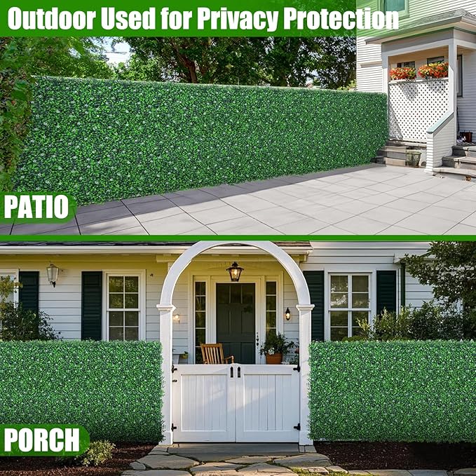 EverNture 48"x120"(40 SQFT) Grass Wall Panels, Artificial Grass Backdrop, Fake Greenery Plant Boxwood Roll with Flower, Green Wall Decor for Outdoor Indoor Patio Garden Backyard