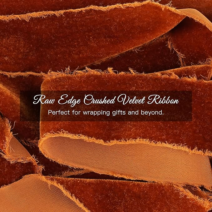 MAYREEL 2 Inch Copper Velvet Ribbon Hand Torn Auburn Silk Frayed Edge for Bridal Bouquets Invitations Wedding Vow Books Gift Baskets Hair Bows 3 Yards