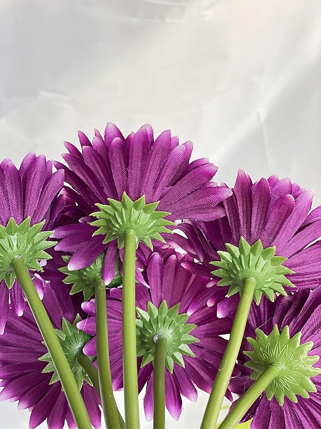 16PCS Purple Flowers Gerbera Daisy Silk Flowers Artificial Flowers Artificial Daisy Fake Flowers Bouquet for Wedding Bridal Bouquet Party Home Kitchen
