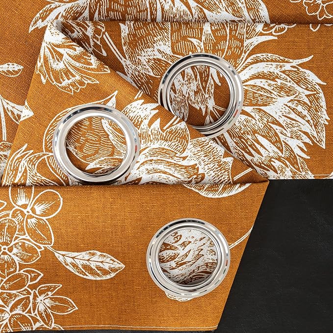 Printed Peony Floral Blackout Curtains for Bedroom- Vintage Orange Bloom Pattern on Cotton Blend Fabric with Grommet Top, 52W x 84L
