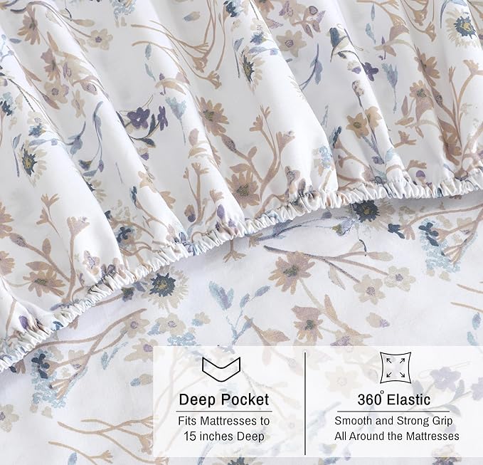 RUVANTI 100% Organic Cotton Sheets Twin Size, Percale Weave, GOTS Certified, 3-Piece Set, Deep Pocket 15", Crisp & Breathable, Soft Durable Bedding, Sábanas Algodón Orgánico – Tranquil