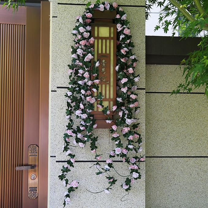 12 PCS 98.4 FT Artificial Flower Garland Rose Garland for Wedding Room Decor(12,Light Pink)