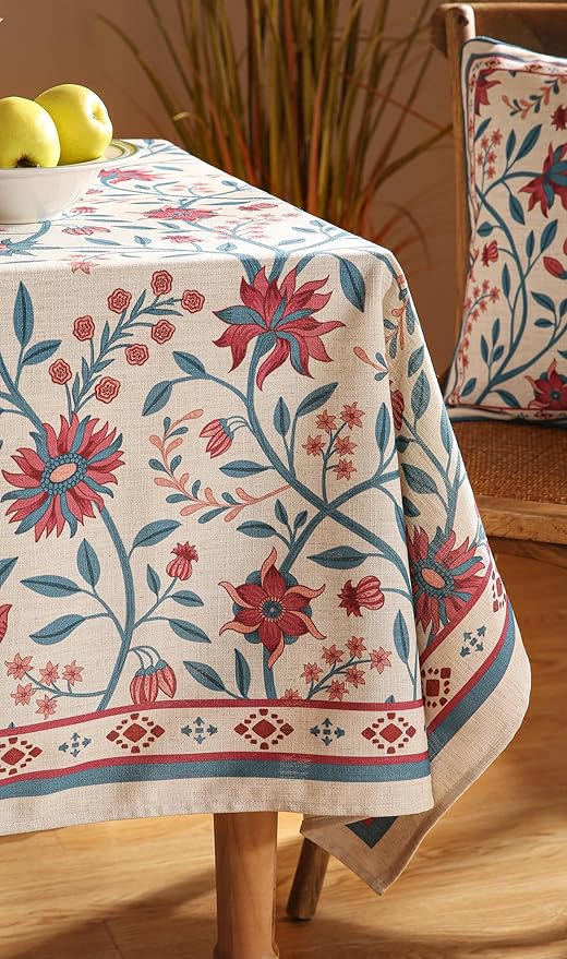 Designer Linen Small Rectangle Tablecloth,Vintage William Morris Wrinkle Resistant Floral Table Cloth,Decor Table Cover for Kitchen,Dining,Thanksgiving,Christmas,55"*71"-Dorodango B