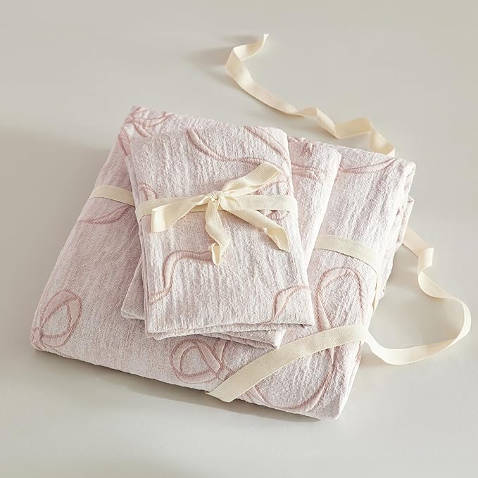 Bedsure Pink Duvet Cover Queen Size with Bowknot Jacquard Design, Soft and Elegant Boho Bedding Set, Luxurious Craftsmanship for a Stylish Bedroom,Includes 1 90"x90" Duvet Cover & 2 Pillow Shams
