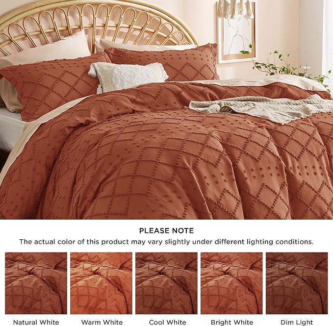 Bedsure Boho Twin Duvet Cover Size - Terracotta Breathable & Soft Boho Bedding, Machine Washable Comforter Cover for All Seasons, Includes 1 Duvet Cover 68"x90" with 1 Pillow Sham & Zipper Closure
