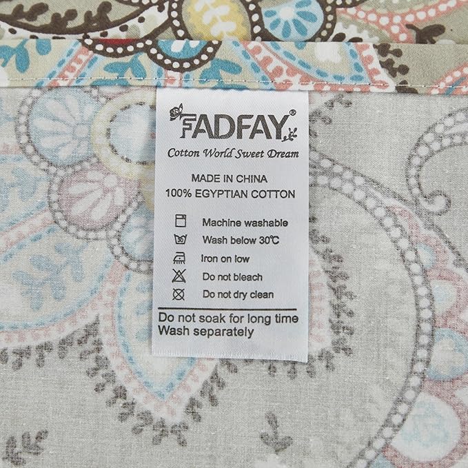 FADFAY Paisley Sheets Set Full Vintage Floral Bedding Set 100% Egyptian Cotton Soft Breathable Bed Sheets Luxury 17.7“ Deep Pocket Fitted Sheet Shabby Beige Boho Style for All Season, Full Size