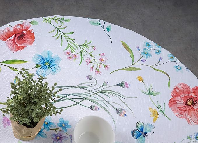 Maison d' Hermine Table Cloth Round Table 100% Cotton 69 Inches Tablecloth Reusable Decorative for Dining Room, Farmhouse, Home, Party, Festive & Wedding Spring Summer - Happy Florals - High Summer