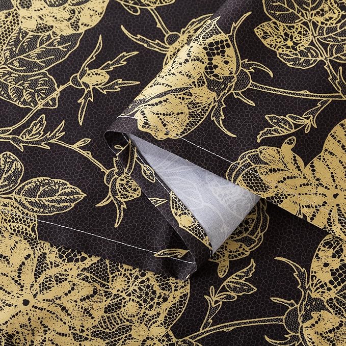 FADFAY Rose Sheets Set Queen Vintage Black Gold Floral Bedding Shabby Peony Botanical Sheets Luxury Farmhouse Bedding 800 Thread Count 100% Egyptian Cotton Deep Pocket Fitted Sheet 4Pcs, Queen Size