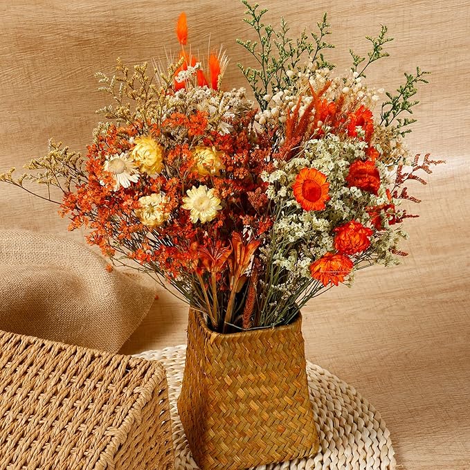 Layhit 4 Pack Large Size Boho Dried Flower Bouquet 15-17 Inch Wedding Handmade Dry Flowers for Vase Crafts DIY Photo Boutonniere for Men Floral Plant for Bridesmaid Gift Birthday Decor(Gerbera Daisy)