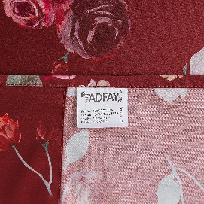 FADFAY Red Rose Sheets Set Full Vintage Rose Floral Bedding Chic Rose Flower Bed Sheets Shabby Farmhouse Bedding 100% Percale Egyptian Cotton 800 Thread Count Deep Pocket Fitted Sheet 4Pcs, Full Size
