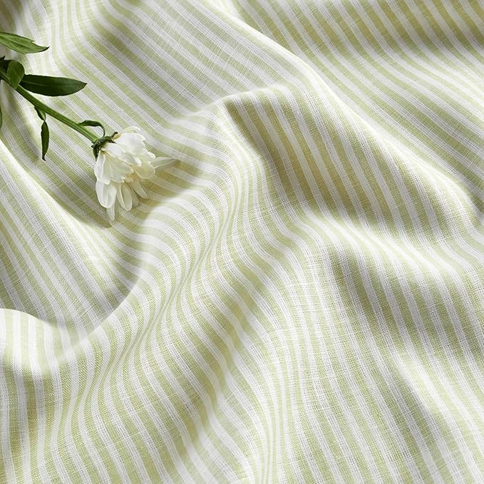 Solino Home Linen Table Runner 108 Inches Long - Narrow Stripe, 100% Pure Linen Sage and White Table Runner 14 x 108 Inch for Dining, Spring, St Patricks Day, Easter