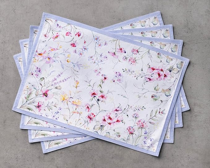 Maison d' Hermine Placemats Set of 4 100% Cotton Washable Cloth Place Mats, Reusable Table Mats for Kitchen Dining Decoration, Party, Wedding, Restaurant Spring/Summer (Summer Floral, 13" x 19")
