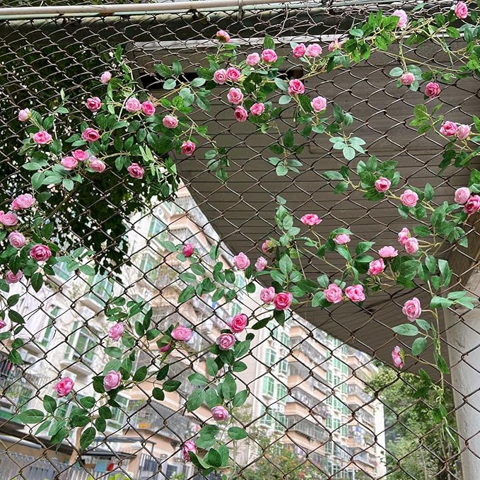 6FT Bendable Pink Rose Flower Garland, Artificial Silk Wild Roses Vine Leaves Hanging Flowers for Wall Fireplace Fence Trellis Wedding Baby Shower Room Home Spring Summer Decor(2PC)