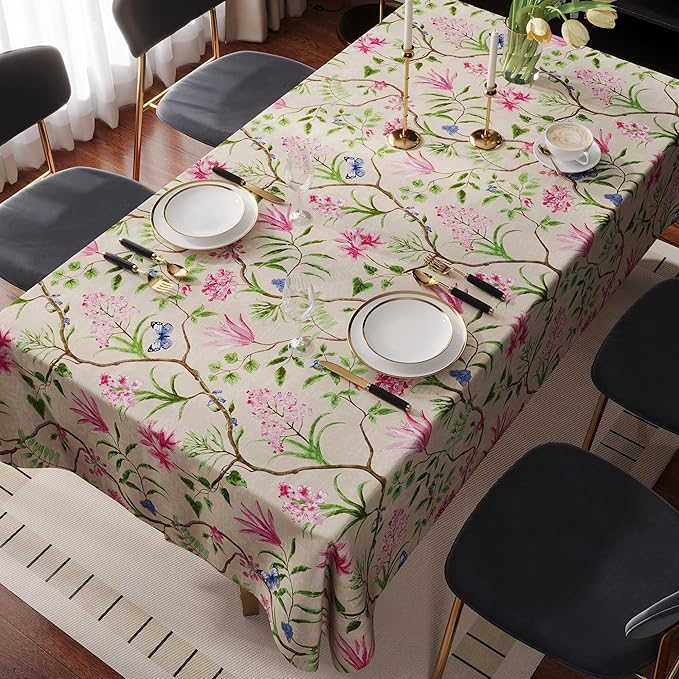 Rectangle Table Cloth,100% Waterproof Tablecloth Oil Proof Spill Proof Vinyl Table Cloth, Wipe Clean Plastic Table Cover for Dining, Camping, Indoor and Outdoor 54" x 84",Pink