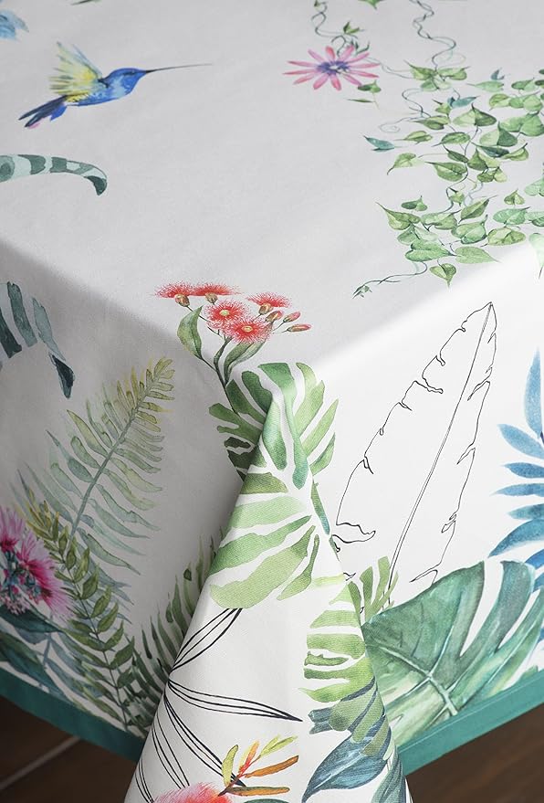 Maison d' Hermine Table Cloth Rectangle Table 100% Cotton 70 x 120 Inches Tablecloth Reusable Decorative for Dining Room, Farmhouse, Home, Party, Festive & Wedding Spring Summer - Tropiques