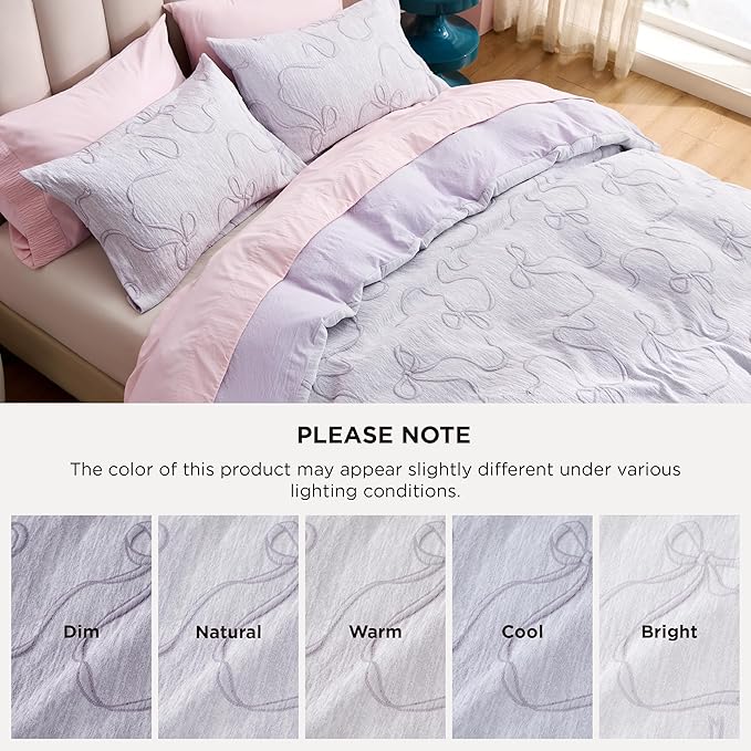 Bedsure Purple Duvet Cover King Size with Bowknot Jacquard Design, Soft and Elegant Boho Bedding Set, Luxurious Craftsmanship for a Stylish Bedroom,Includes 1 104"x90" Duvet Cover & 2 Pillow Shams