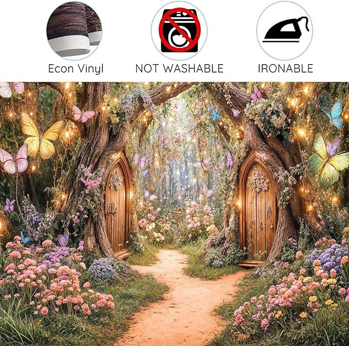 20X10ft Enchanted Forest Backdrop Fairy Tale Magic Garden Wonderland Floral Butterfly Photography Background for Kids Girls Baby Shower Birthday Party Decoration Cake Table Photo Booth Props