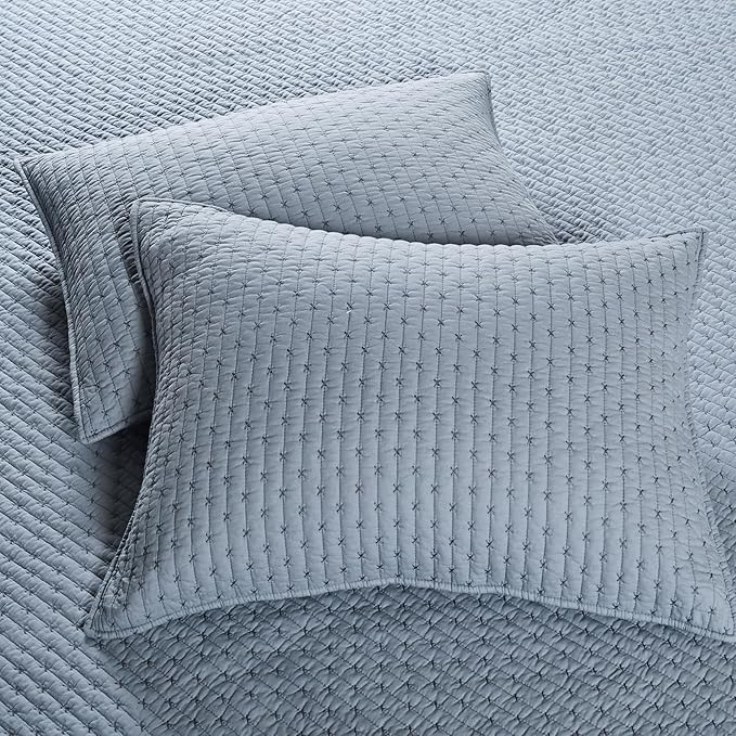 Levtex Home - Cross Stitch Chambray Quilt Set - Twin Quilt + One Standard Pillow Sham - Cross Stitched Pattern - Quilt Size (68x86in.) and Pillow Sham Size (26x20in.) - Reversible - Cotton Fabric