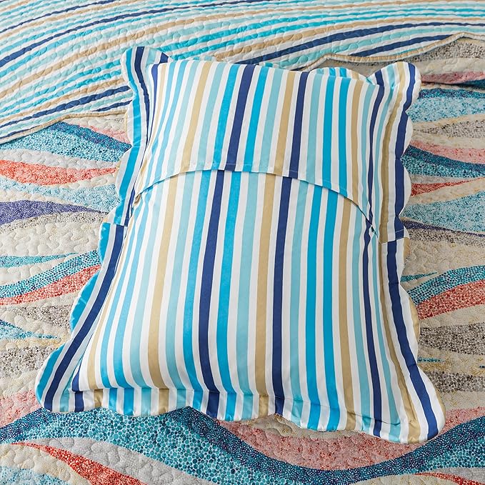 HoneiLife Qversized Queen Quilt - 106"x106" Coastal Quilt Sets, Beach Quilt 3-Piece, Nautical Bedspreads Ocean Coverlets, Lightweight Bed Cover, Summer Quilts