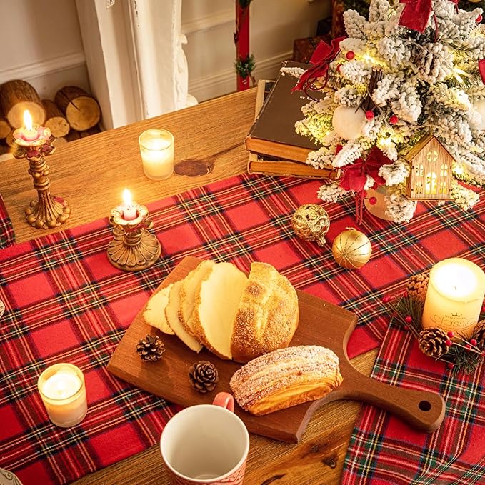 Red Green Plaid Christmas Table Runner, Winter Holiday Table Runners 108 inches Long, Xmas Decorations Indoor Outdoor Farmhouse Home Kitchen Dining Party Decor