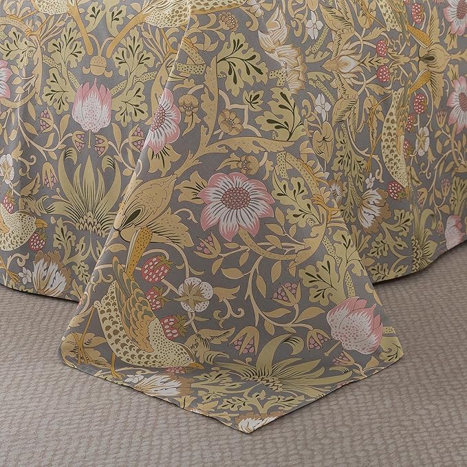 FADFAY 100% Cotton Cal King Bed Sheet Set, 4 Piece Gray Vintage Floral Bird Print Bedding, Soft Breathable Cooling Sheets, Deep Pocket Fitted Sheet, Flat Sheet & Pillowcases, All Season Cotton Bedding