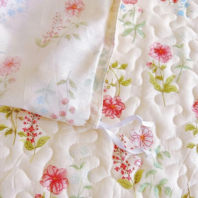 EAVD French Garden Style Ruffle Pink Flower Duvet Cover King Soft Cotton Shabby Chic Pink Flower Bedding Set with 2 Pillowcases Romantic Botanical Print Duvet Cover with Zipper Closure