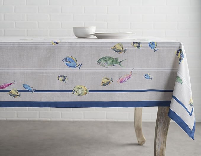 Maison d' Hermine Table Cloth Square Table 100% Cotton 54 x 54 Inches Tablecloth Reusable Decorative Everyday Use for Dining Room, Farmhouse, Home, Party, Festive & Wedding Spring Summer - Poisson