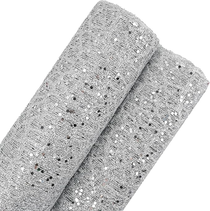 MEEDEE Silver Glitter Mesh Web Ribbon 10 Inch Wide by 10 Yards Roll Fabric Ribbon Silver Decorative Mesh Ribbon for Christmas Tree, Garland, Holiday Wreaths, Bows, Home Decor