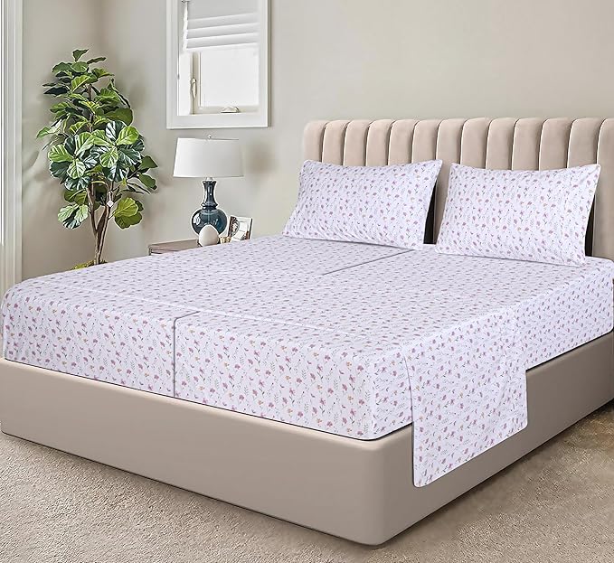 RUVANTI 100% Organic Cotton Sheets Split King, Percale Weave, GOTS Certified, 5-Piece Set, Deep Pocket 15", Crisp & Breathable, Soft Durable Bedding, Sábanas Algodón Orgánico – Obsessed Stems