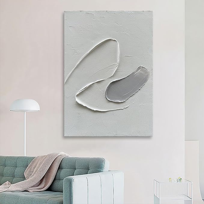 Epicler art Hand-painted White and Grey abstract wall decoration Oil Thick texture Minimalist art 40x28 inches