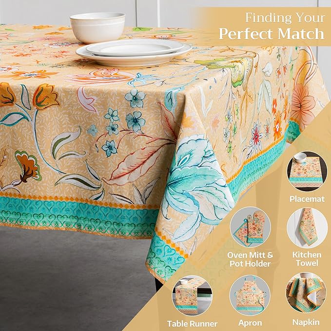 Maison d' Hermine Table Cloth Rectangle Table 100% Cotton 70 x 90 Inches Tablecloth Reusable Decorative for Dining Room, Farmhouse, Home, Party, Festive & Wedding Spring Summer - Luxury Loft – Peach