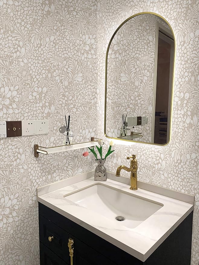 Heroad Peel and Stick Wallpaper Boho Beige Contact Paper 17.3''x393'' Floral Wall Paper Removable Self Adhesive Wallpaper for Cabinet Bedroom Living Room Entryway Walls Bathroom Waterproof Vinyl Roll