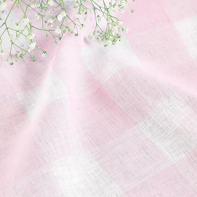 Solino Home Linen Checkered Table Runner 156 Inches Long - 100% Pure Linen Marshmellow Pink Buffalo Check Table Runner 14 x 156 Inch Ideal for Dining, Valentines, Spring, Easter