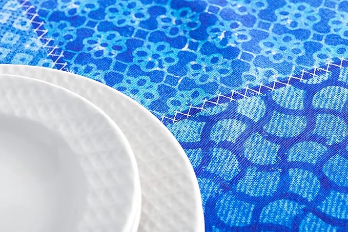 Maison d' Hermine Table Cloth Rectangle Table 100% Cotton 54 x 72 Inches Tablecloth Reusable Decorative for Dining Room, Farmhouse, Home, Party, Festive & Wedding Spring Summer - Indigo Love