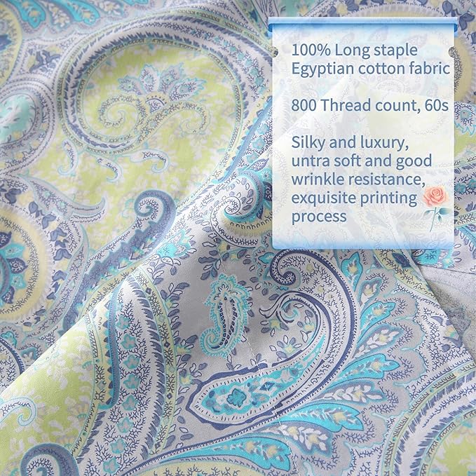 RYNGHIPY Cotton Sheets Floral Print King Size Sheet Sets Flower Botanical Pattern Egyptian Cotton Bed Sheets Soft and Breathable Deep Pockets (Blue,King Size)