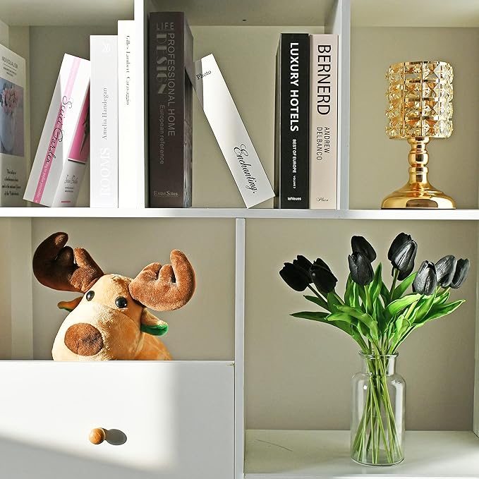 Mandy's Artificial Tulips 20 Stems Black PU Faux Flowers for Thanksgiving and Christmas Decorations Wedding Home Decor 13.5 Inch